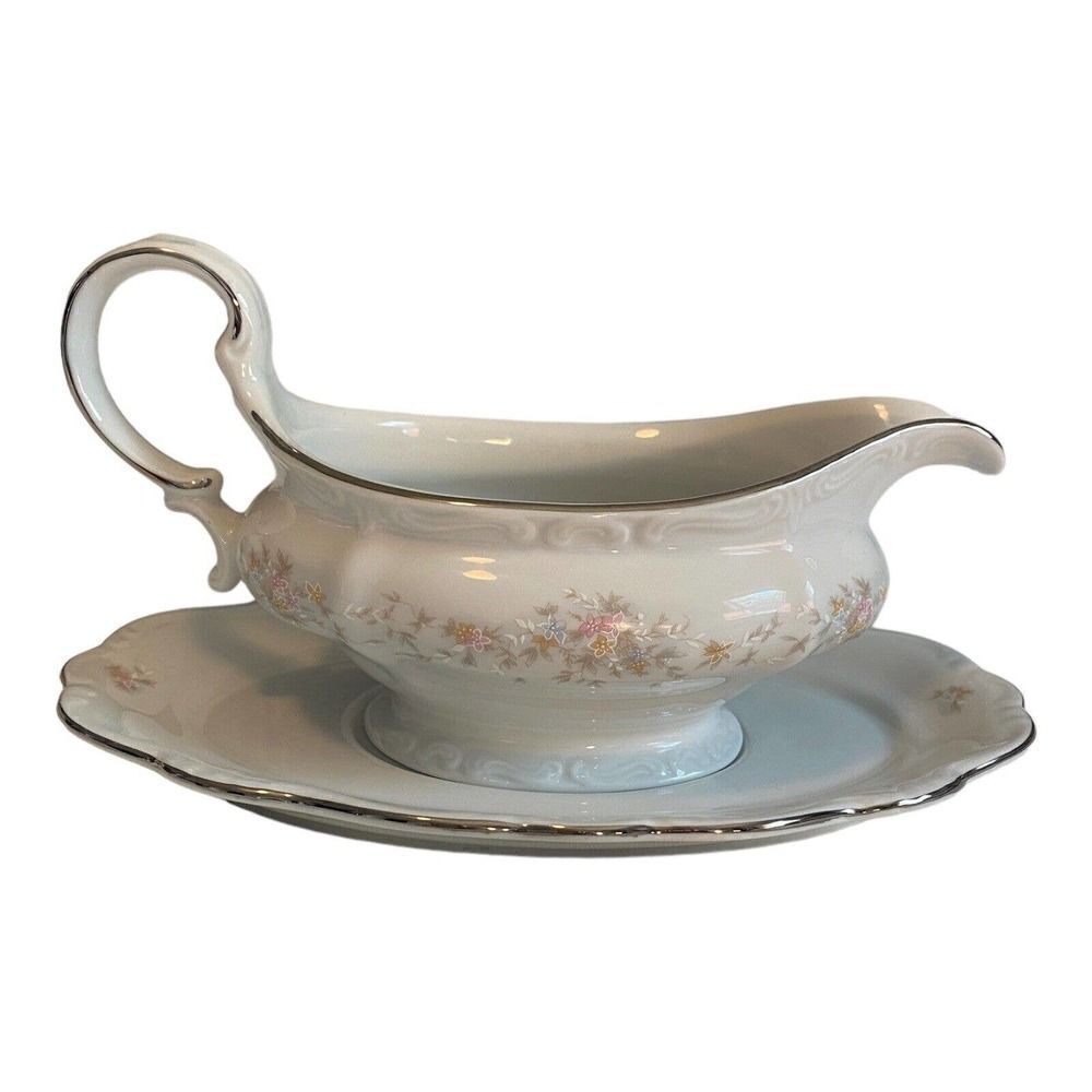 Johann Haviland Floral Splendor GRAVY BOAT with Plate Pastel Flowers Vintage